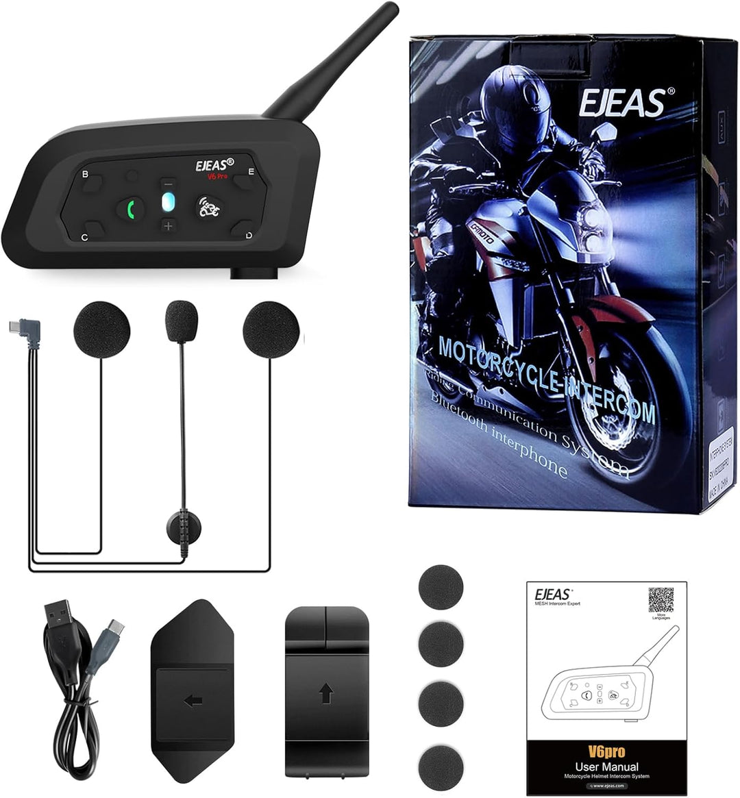 EJEAS VNETPHONE V6 Motorrad Intercom Bluetooth Headsets 1200m bis zu 6 Reiters DSP-Rauschunterdrücku