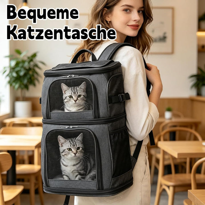 Katzenrucksack Grosse Katzen, Hunderucksack mit 7 Belüftungsfenstern, Zusammenklappbar Katzentranspo