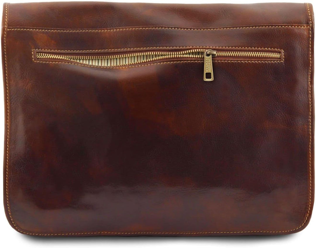 Tuscany Leather Messenger double Tasche mit Laptopfach aus Leder Braun, Braun