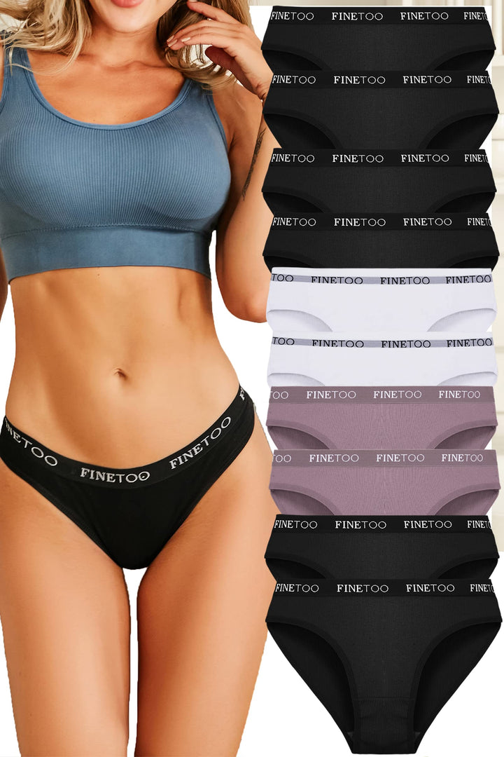 FINETOO 10er Pack Baumwoll Slips Damen Atmungsaktive Unterwäsche Logo Sportunterwäsche Weich Sexy Un