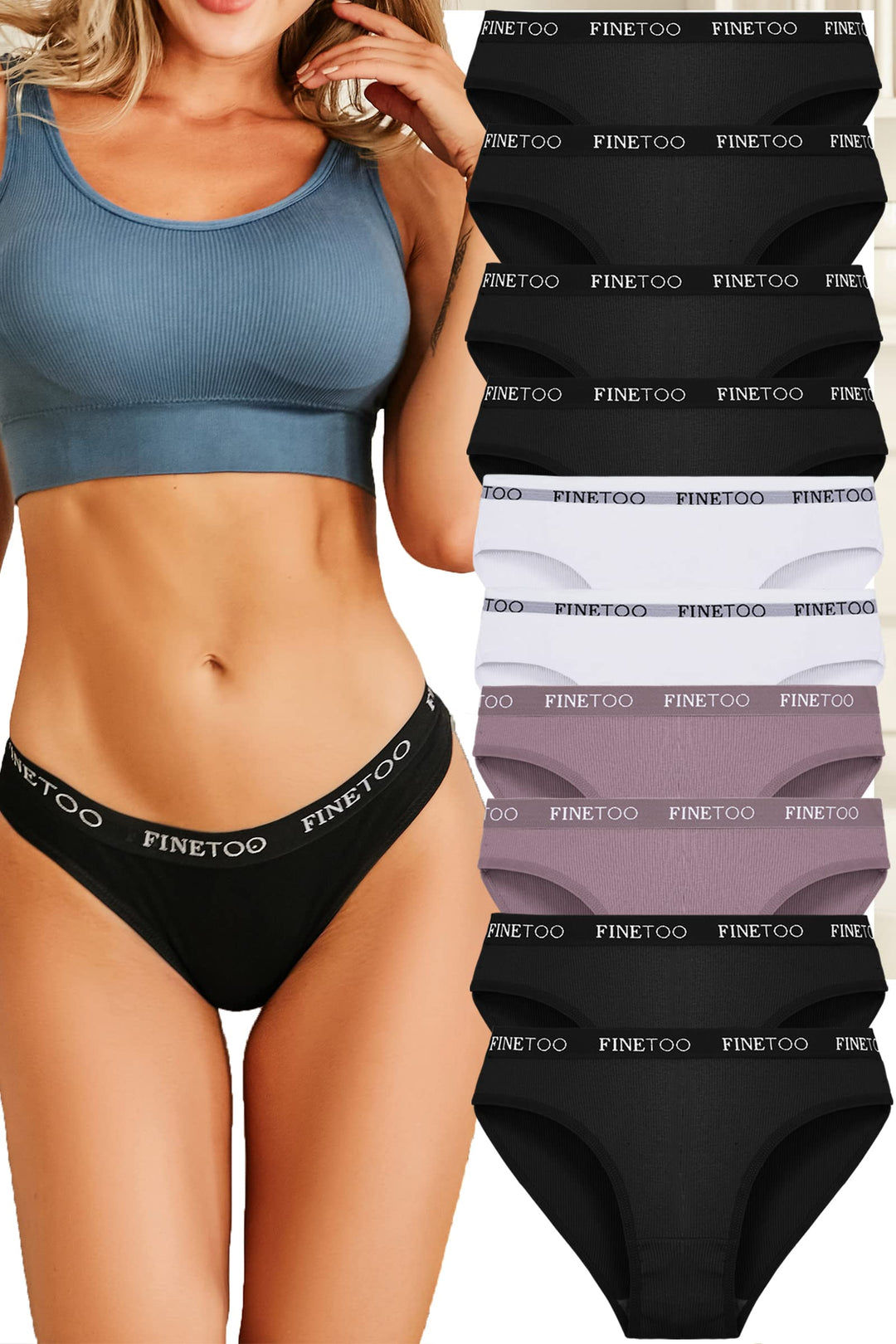 FINETOO 10er Pack Baumwoll Slips Damen Atmungsaktive Unterwäsche Logo Sportunterwäsche Weich Sexy Un
