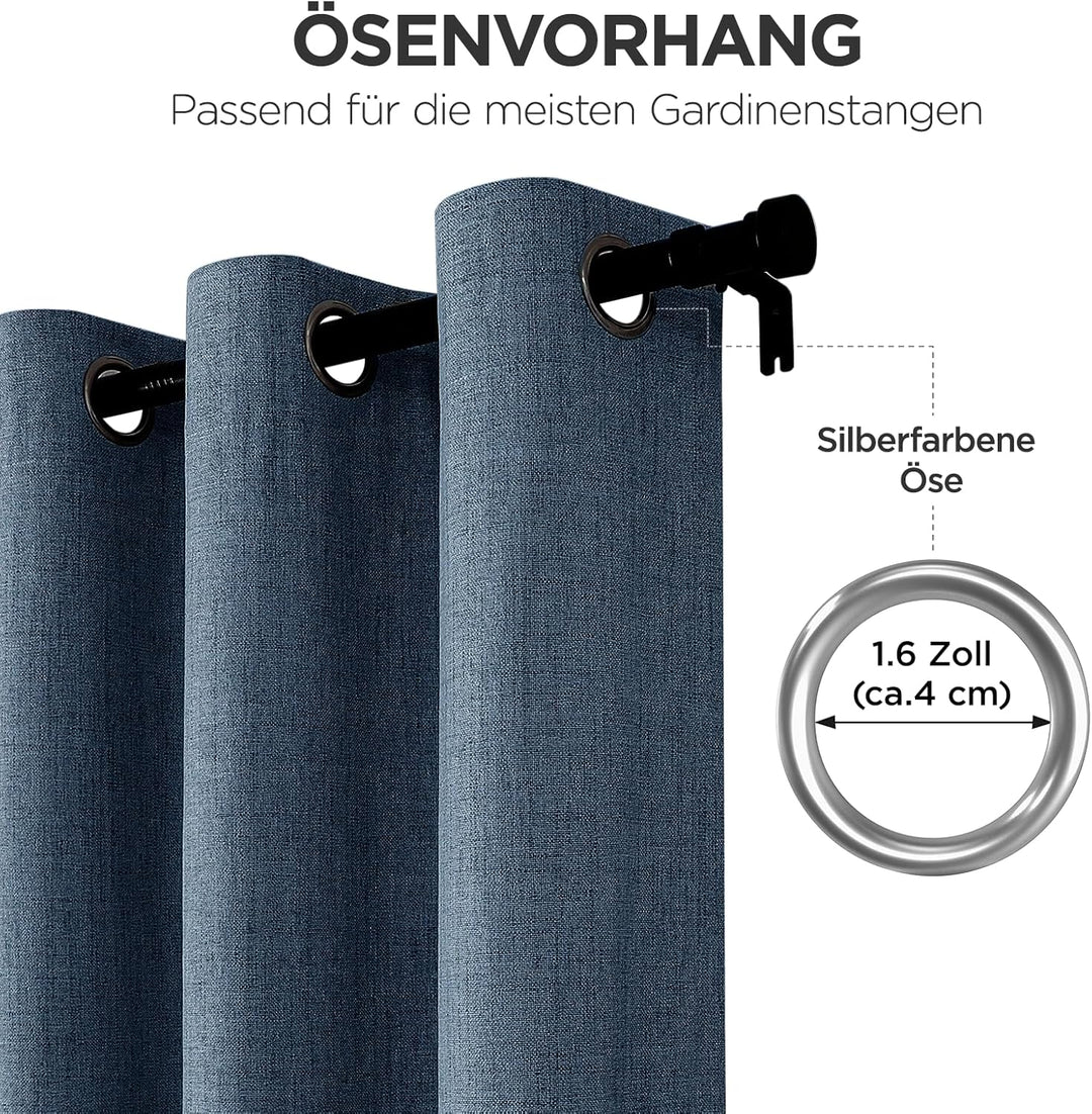 Joydeco 100% Blickdichte Vorhänge mit Ösen Gardinen Leinenoptik 2 Stück, Verdunkelungsvorhang Leinen