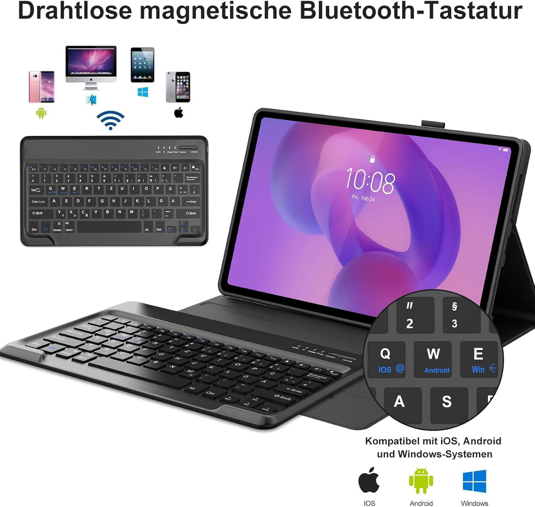 IVEOPPE Hülle mit Tastatur für Lenovo Idea Tab Plus 12,1" 2025, Bluetooth Abnehmbare Magnetisch QWER