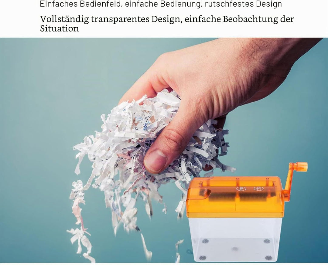 Tragbarer Manueller Aktenvernichter für Zuhause, Aktenvernichter mit 2 Blatt Kreuzschnitt, Handkurbe