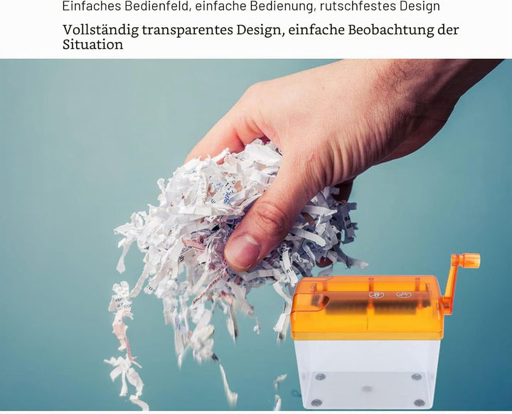 Tragbarer Manueller Aktenvernichter für Zuhause, Aktenvernichter mit 2 Blatt Kreuzschnitt, Handkurbe