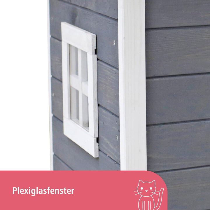Kerbl Katzenhaus Rustica aus Holz, Schwingtüre mit Lamellen, Plexiglasfenster, Höhenverstellbare Kun