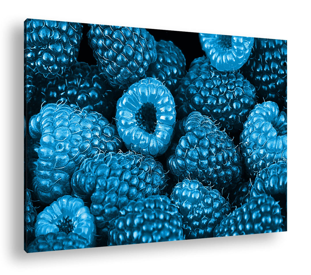 deyoli Himbeeren und Früchte Format 80x60 Effekt: Monocrome Blau als Leinwandbild, Motiv fertig gera