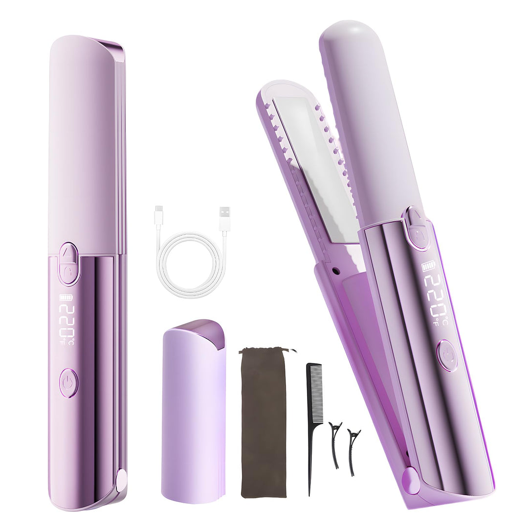 3-in-1 Kabelloser Glätteisen und Lockenstab, Mini-Glätteisen mit 5000-mAh-Akku für lange Laufzeit, m