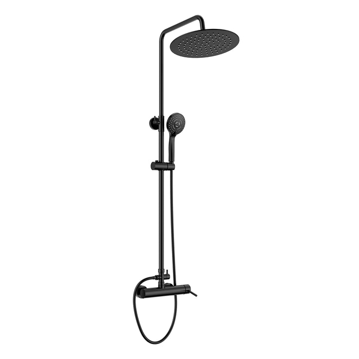 Duschsystem in Schwarz, Regendusche mit Handbrause, Verstellbare Duschstange, Thermostat-Mischbatter