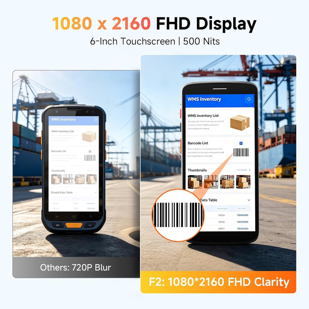 F2 Android 15 Barcode Scanner, 6 Zoll Handheld PDA MDE Gerät mit Zebra SE4710 1D/2D QR Scanmodul, 4G