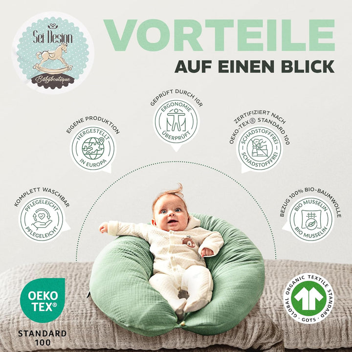 sei Design Stillkissen XXL Mikroperlen-Füllung mit Musselin-Bezug aus Baumwolle [100% Bio-Baumwolle