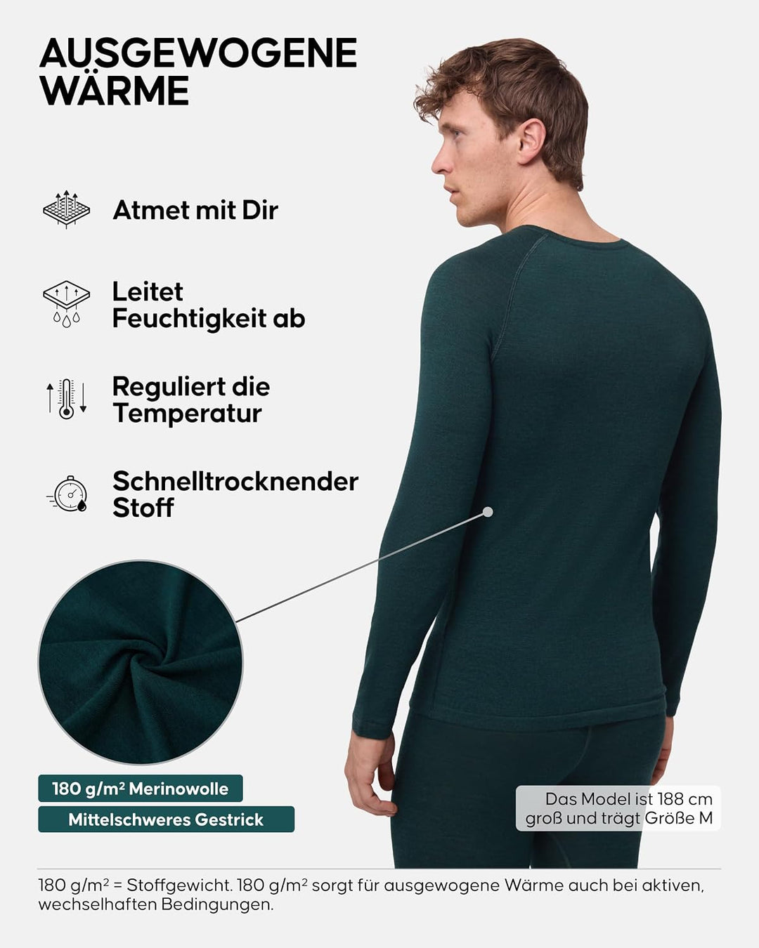 DANISH ENDURANCE Merino Langarm Shirt Herren, Premium Thermounterwäsche, Skiunterwäsche, Temperaturr