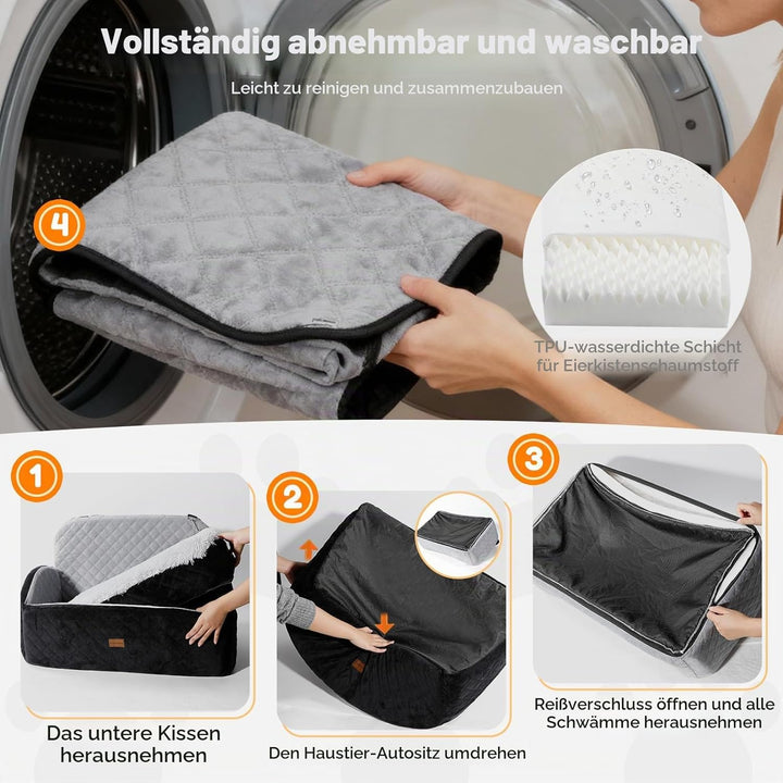 Gimars Wende-Hunde Autositz Mit Lang-/Kurzplüsch Sitzkissen Für Kleine/Mittlere Hunde Bis 27kg, Abne