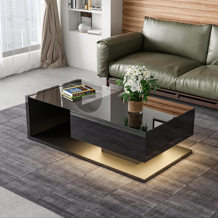 Merax Couchtisch Wohnzimmertisch schwarz Hochglanz, Wohnzimmertisch Hochglanz mit 16-Farbiger LED Be