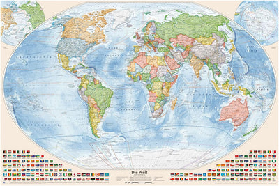Politische Weltkarte, Grösse 120 x 80 cm, Stand der Weltkarte 2023, deutsch Papier 120 x 80 cm, Papi