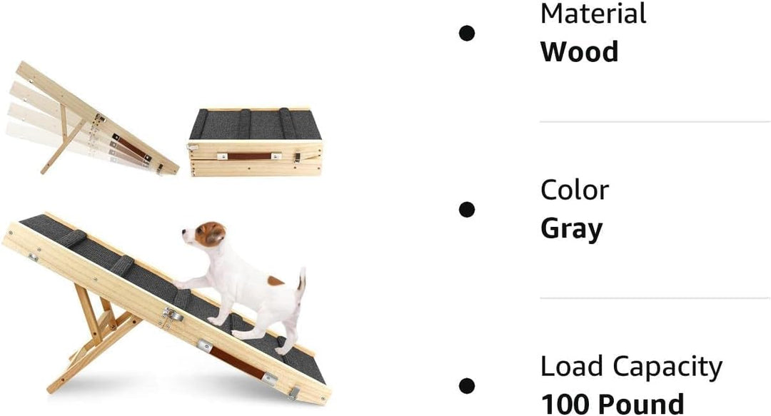 Hunderampe,Hundetreppe aus Holz,Tragbare Katzen Rampe für Bett Sofa, 4 Höhenverstellbare von 25CM bi