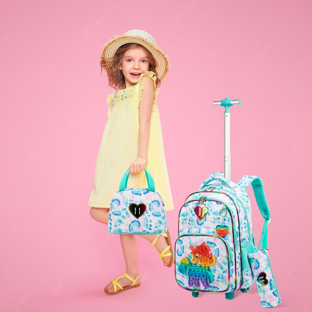 Egchescebo Schule Kinder Rolling Backpack für Mädchen mit Rädern Trolley Wheeled Backpack, 041123-bo