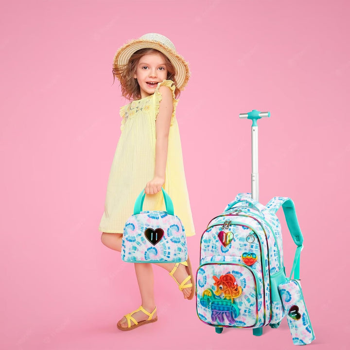 Egchescebo Schule Kinder Rolling Backpack für Mädchen mit Rädern Trolley Wheeled Backpack, 041123-bo
