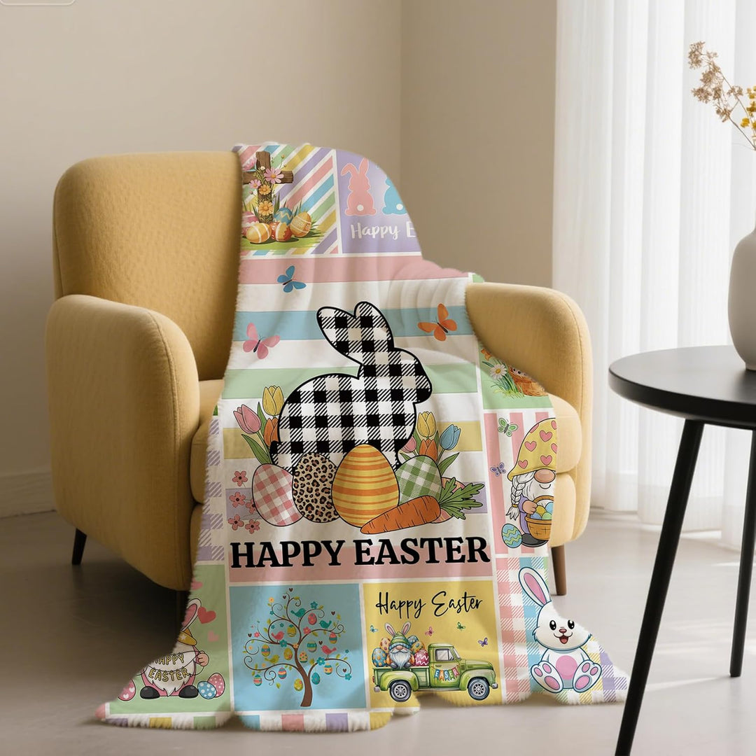 Ostern Kuscheldecke Flanelldecke Schlafdecke Geschenk 150×130CM Ostern Hase Happy easter Geschenk Os