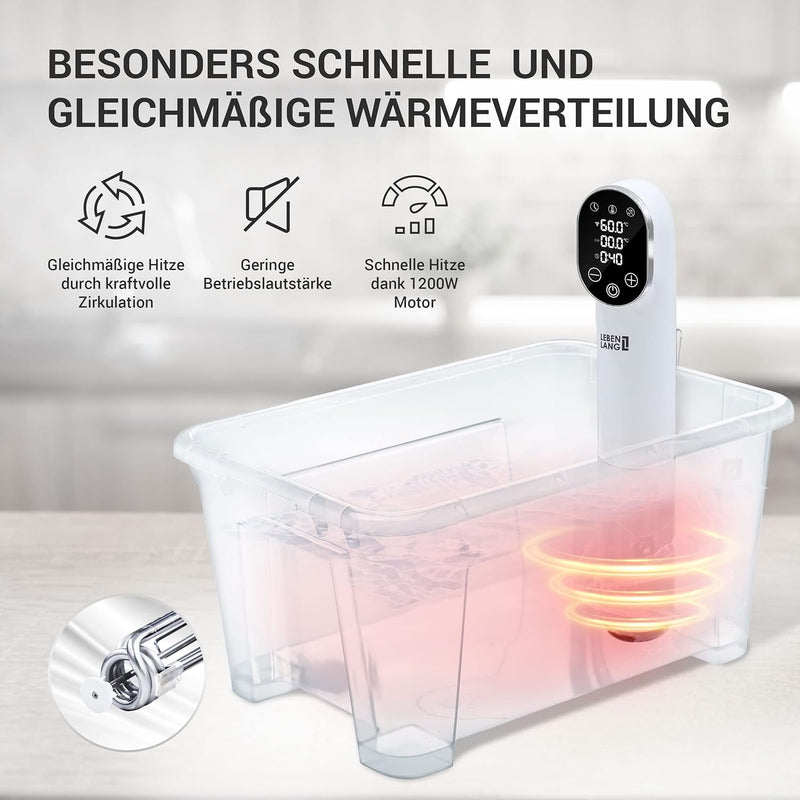 LEBENLANG 1200W Sous Vide Stick - Mit App-Steuerung I Edelstahl Su Vide Garen mit Timer für Fleisch