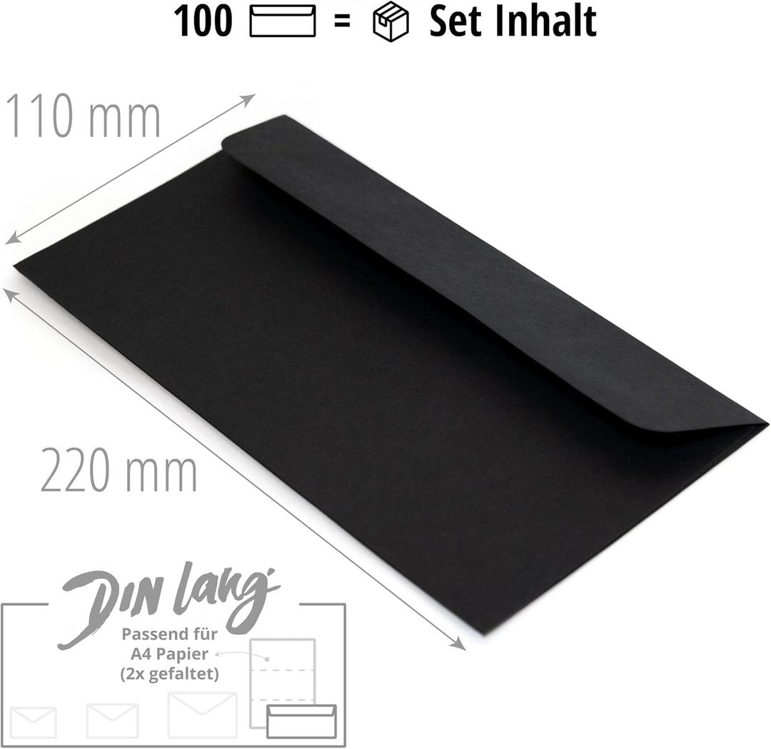 Japun – Briefumschläge (100 Stück) aus Papier, Kuvert, Umschlag ohne Fenster - DIN lang - 220 x 110