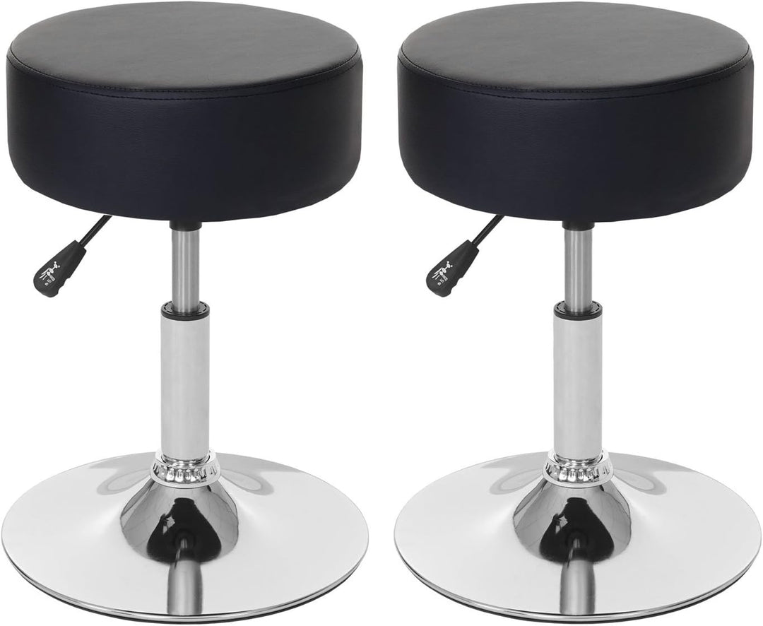 Mendler 2er-Set Hocker HWC-C22, Sitzhocker Schminkhocker, höhenverstellbar Ø 35cm - Kunstleder, schw