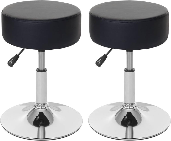 Mendler 2er-Set Hocker HWC-C22, Sitzhocker Schminkhocker, höhenverstellbar Ø 35cm - Kunstleder, schw