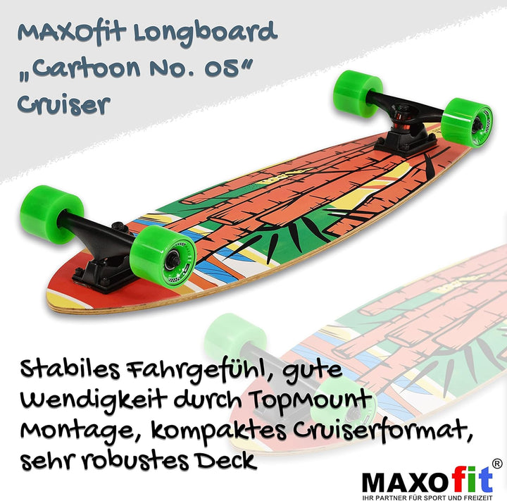 MAXOfit Longboard in verschiedenen Designs mit hochwertigen Ahorn/Bambus Decks für Anfänger und Fort
