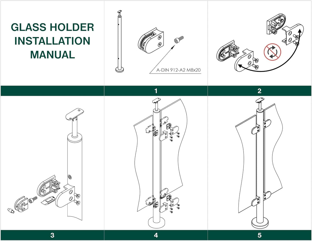 Sellon24® Glashalter 4 Stück Edelstahl Glasklemmen Klemmhalter für Geländer Balkon Rund V2A 40 x 50