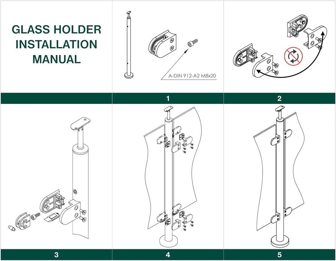 Sellon24® Glashalter 4 Stück Edelstahl Glasklemme Klemmhalter Geländer V2A Eckig 45 x 45 x 28 mm ink