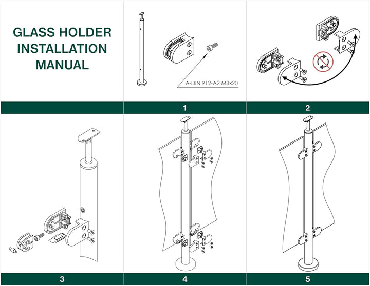 Sellon24® Glashalter 4 Stück Edelstahl Glasklemme Klemmhalter Geländer V2A Eckig 45 x 45 x 28 mm ink