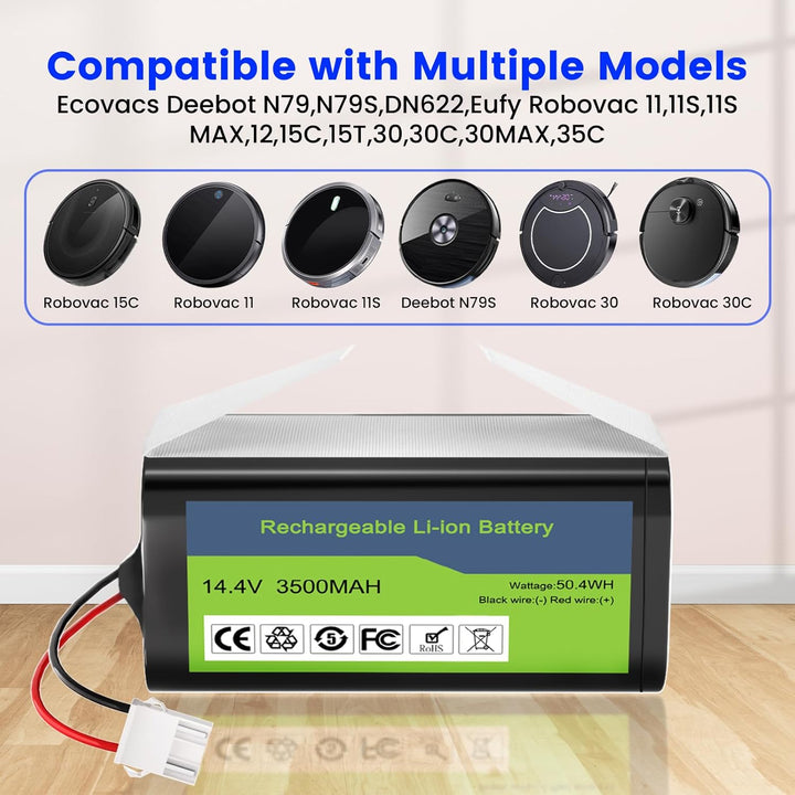 Tesvor X500 Akku, Aufgerüsteter 14.4V 3500mAh Super hohe Kapazität Li-Ion Akku für Eufy RoboVac Tesv