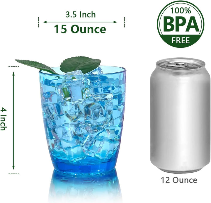 Grosse Acrylgläser, 740 ml, Kunststoffbecher, Set mit 6 transparenten Farben, gehämmerter Stil, BPA-