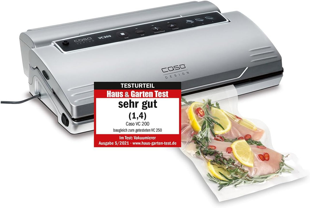 CASO VC200 Vakuumierer - Vakuumiergerät, Lebensmittel bleiben bis zu 8x länger frisch, doppelte Schw