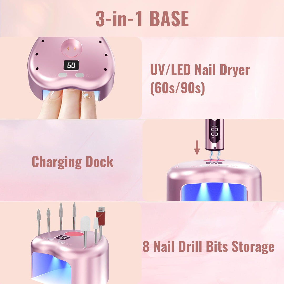 Denabuty Nagelfräser Kabellos, Elektrische Nagelfeile Professionelle 2 in 1 Fräser für Gelnägel Acry