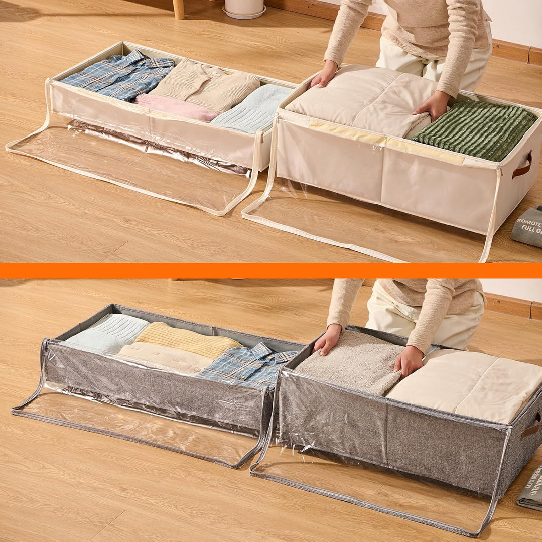 2er-Set Grosse Unterbett-Aufbewahrung mit Rädern, 60 Liter Volumen - 26,5 cm Höhe (10,5 Zoll) - Grau