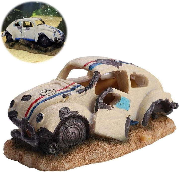 Pssopp Dauerhaftes Simulationsharz Auto Aquarium Dekorationen Simulation Beschädigter Autoschutz Aqu
