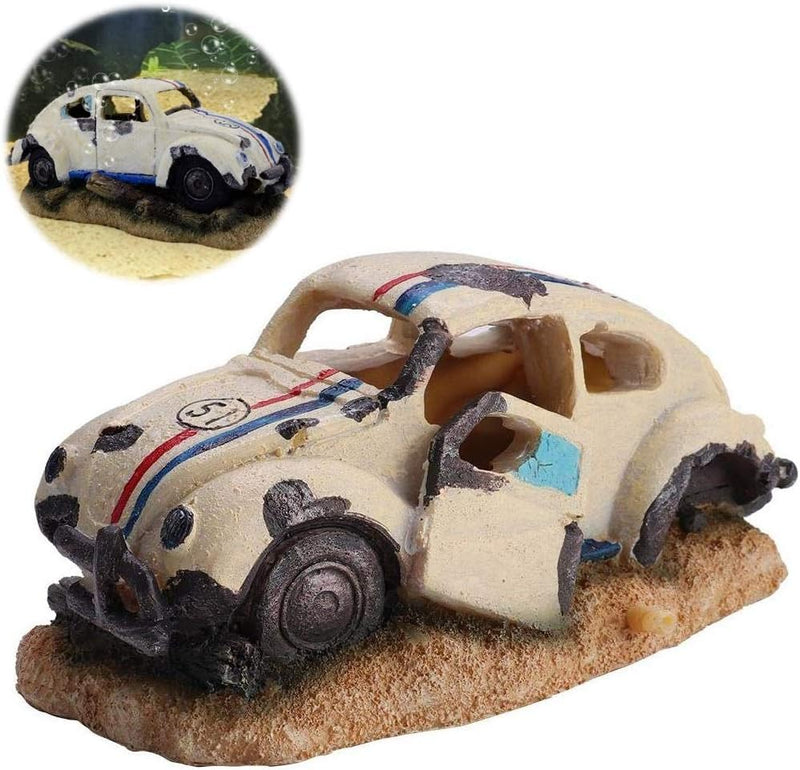 Pssopp Dauerhaftes Simulationsharz Auto Aquarium Dekorationen Simulation Beschädigter Autoschutz Aqu