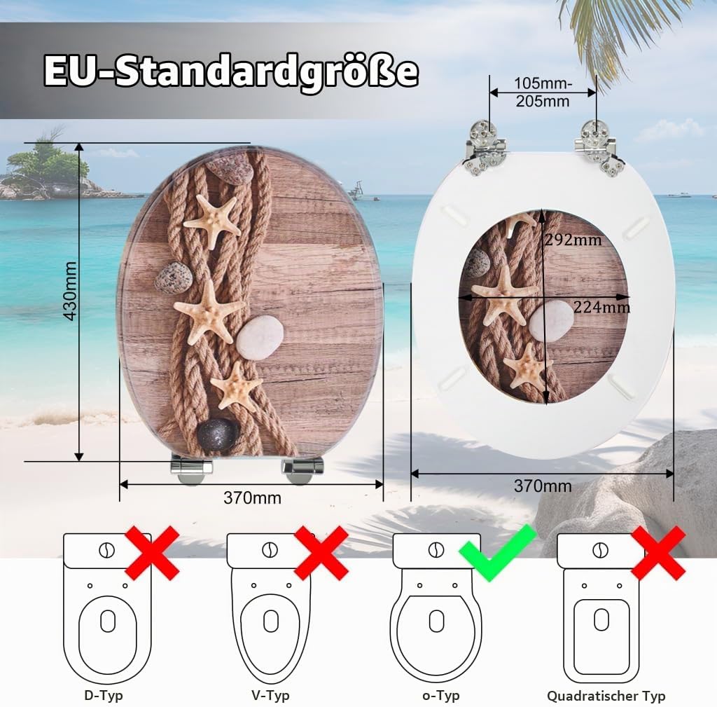 SAINOS MDF Toilettendeckel Mit Absenkautomatik O-förmiger Toilettensitz Mit Verstellbaren Scharniere