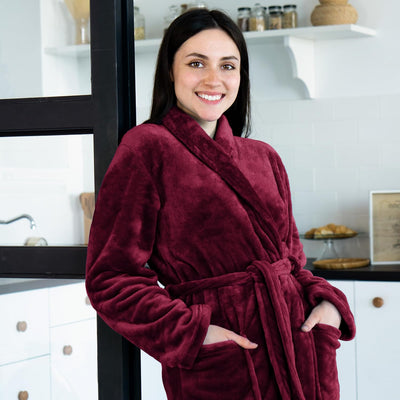 Gräfenstayn® Damen & Herren Kuschelfleece Bademantel ohne Kapuze mit Öko-Tex Standard 100 in Grösse
