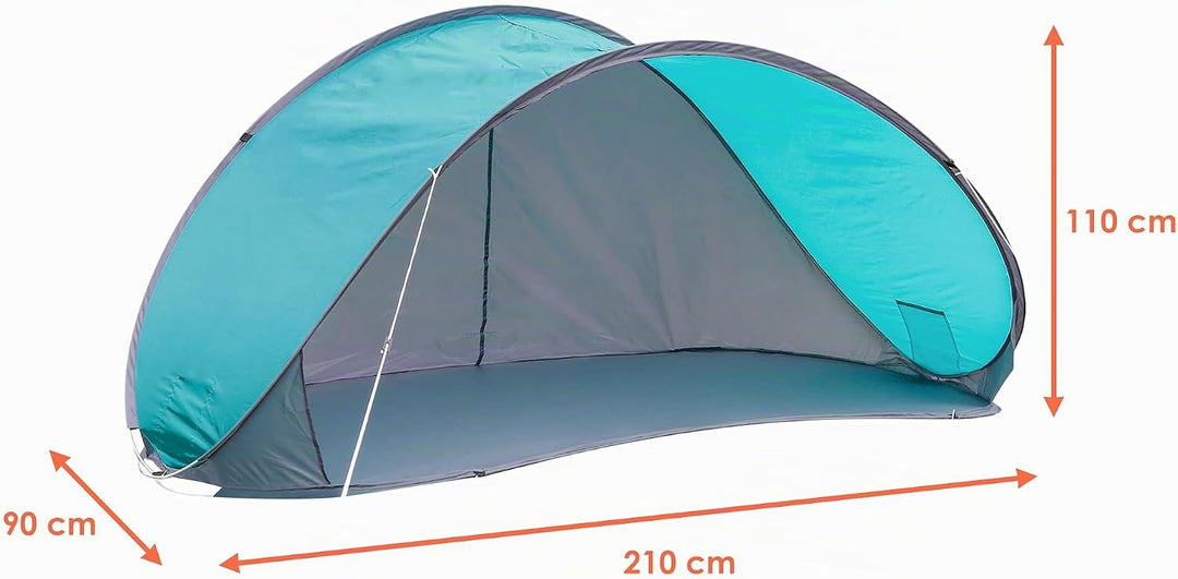 Pop Up Strandmuschel türkis mit Tragetasche - 210 x 110 cm - Strand Zelt selbstaufstellend mit UV 50