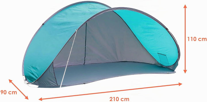 Pop Up Strandmuschel türkis mit Tragetasche - 210 x 110 cm - Strand Zelt selbstaufstellend mit UV 50