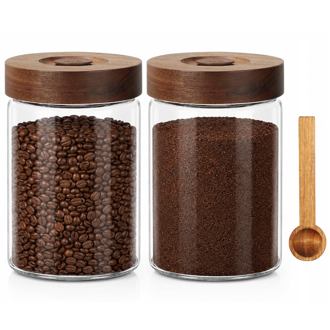 Kaffeedose luftdicht für 300g Kaffeebohnen, 2er Set 1000 ML Kaffeebohnen Behälter mit Holzdeckel, Ka