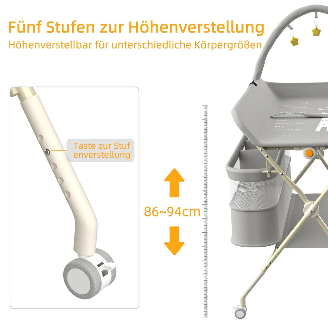 Klappbare Wickelkommode, Baby Wickelkombi, mobiler Wickeltisch mit Wickelauflage und Ablagefächern,