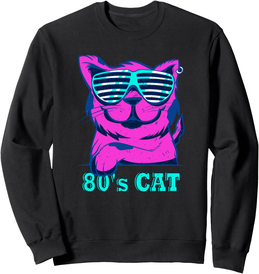 80er Jahre Buntes Retro Outfit Party Katze Sweatshirt