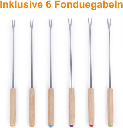 Fondue Gusseisen für Brennpaste Rot - Fondueset Traditionell Ohne Strom - Fleischfondue für 6 Person