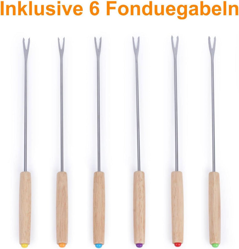 Fondue Gusseisen für Brennpaste Rot - Fondueset Traditionell Ohne Strom - Fleischfondue für 6 Person