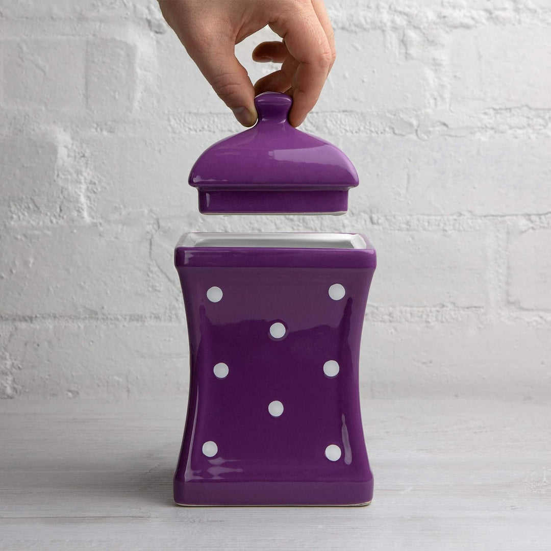 City to Cottage® - Keramik Behälter Küche 900 ml | Lila und Weiss | Polka Dots | Handgemacht | Behäl