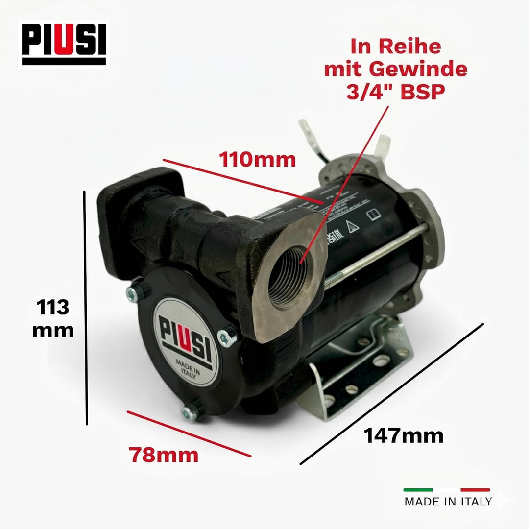 Piusi BP3000 Selbstansaugende Dieselpumpe mit Inline-Palette | 50 l/min | 12V oder 24V | 3/4" Anschl
