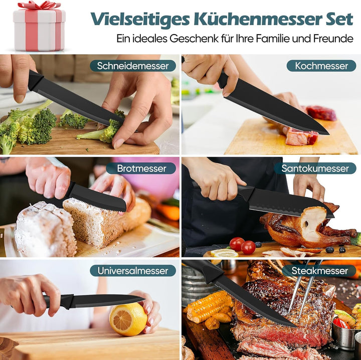 Homikit Messerblock Set, 15-tlg Edelstahl Messer Küchenmesser mit Wetzstahl, Messerblock mit Messers